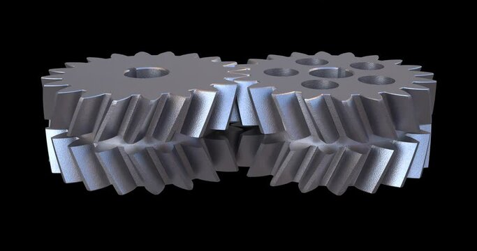 Close-up video of a double helical gear. Machine design elements for gearing systems 