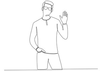 Continuous line of men Waving, Welcome.