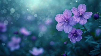 purple flowers in the green environment, in the style of felicia simion, cherry blossoms, range murata - generative ai