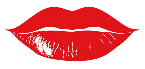 Red Silhouette of kissing lips transparent on background.