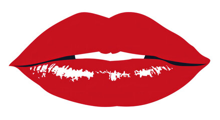 Red Silhouette of kissing lips transparent on background.