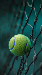 Close up Tennis ball on a tennis net