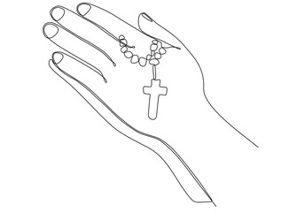 continuous line drawing of prayer hands. Palms together. Vector illustration.
