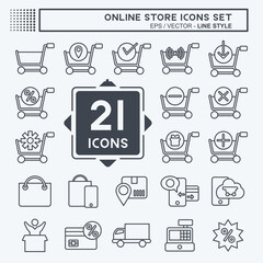 Icon Set Online Store. related to Online Store symbol. line style. simple illustration. shop