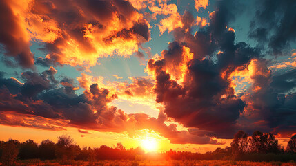 The panorama of fiery sunsets, when the sun's rays penetrate the atmosphere, painting the heavens