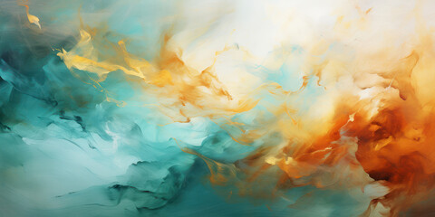 Fototapeta na wymiar Abstract art with a blend of aqua and amber hues