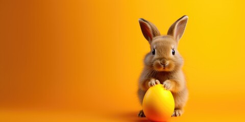 Fototapeta na wymiar Bunny with Easter egg on orange background.
