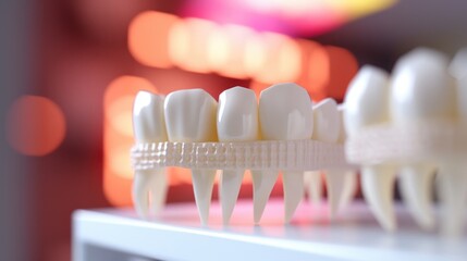 Closeup of a 3D printed model of a patients teeth, created using data from AI dental software.