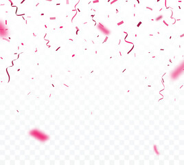 Pink confetti, celebrations banner, isolated on transparent background