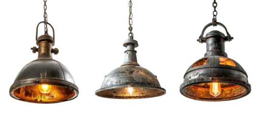 Fotobehang Vintage industrial style pendant lamps over isolated transparent background © Pajaros Volando