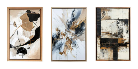 Contemporary abstract art paintings in frames over isolated transparent background