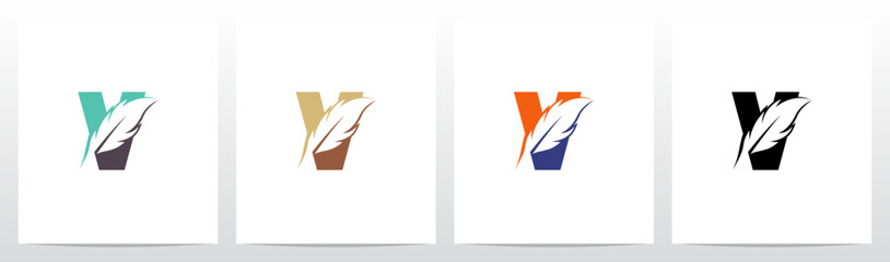 Feather Divide Diagonally On Letter Logo Design V
