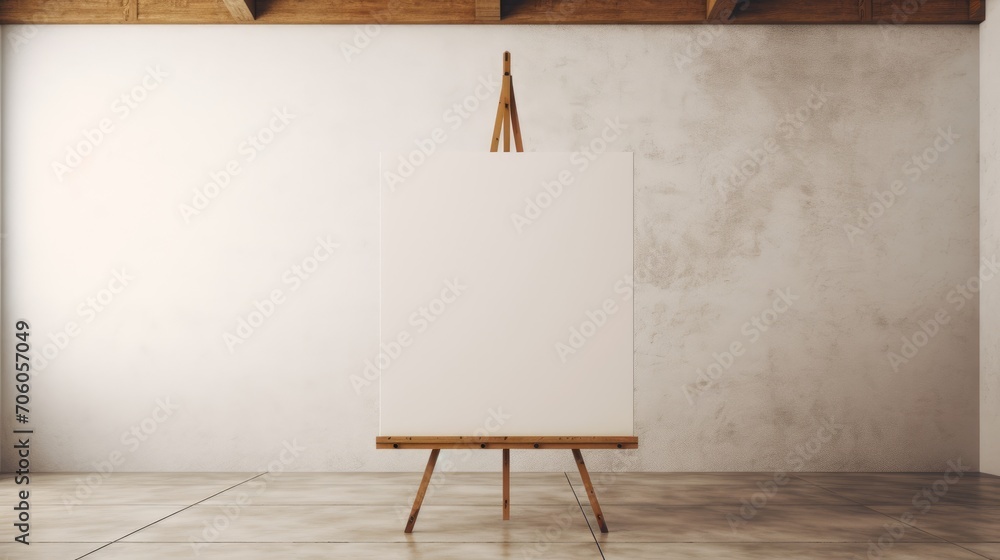 Aufkleber a blank canvas on an easel in an empty room ai generated illustration