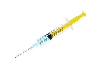 Fototapeta premium Disposable syringe with needle and medicine isolated on white