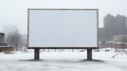 Obraz premium A blank billboard in a desolate snow-filled cityscape AI generated illustration