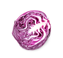 Obraz premium Half of fresh red cabbage isolated on white, top view