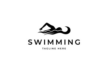 Swimming Sport logo design simple template flat vector