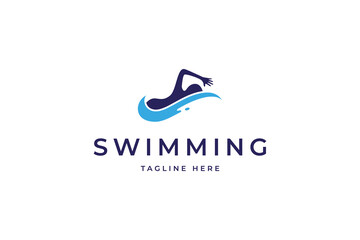 Swimming Sport logo design template flat vector inspiration