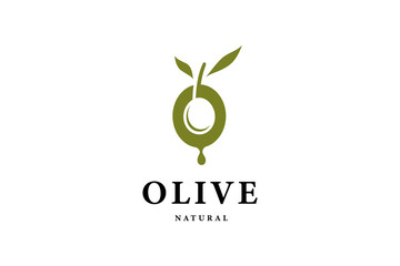 Fototapeta premium Olive oil logo design vector template flat style concept. Natural extra virgin oil. beauty, cosmetic and food