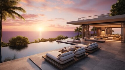 Amazing View From Luxury Villa To The Ocean - obrazy, fototapety, plakaty