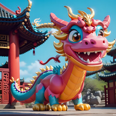 a cute happy Chinese dragon, focus on the head, chinese new year, chinese style dragon statue, iconic dragon, wallpaper dragon, red dragon, dragon wood, ilstration dragon, sio naga, imlek tahun baru