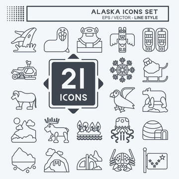 Icon Set Alaska. related to Education symbol. line style. simple design editable. simple illustration