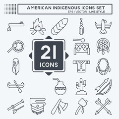 Icon Set American Indigenous. related to Primitive symbol. line style. simple design editable. simple illustration