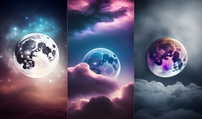  Mystical moon collection. Spiritual tattoo. Celestial prints.  as soft ethereal dreamy background, professional color grading, copy space