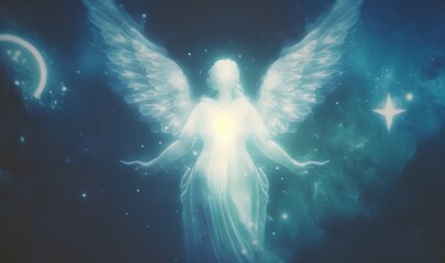  abstract angel spiritual mystic mystical magic magical religious background with stars and divine angelic light   as soft ethereal dreamy background, professional color grading, copy space