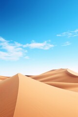 A stark desert landscape with sand dunes and a clear blue sky  AI generated illustration