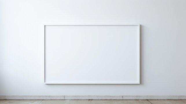 An empty photo frame positioned on a spectral white wall  AI generated illustration