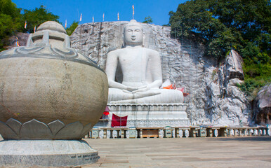 Ancient Rock Buddha Statue Amidst Sri Lanka's Historic Temples