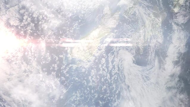 Zoom in from space and focus on Dunedin, New Zealand. 3D Animation. Background for travel intro. Elements of this image furnished by NASA.