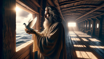 Noah's Moment of Hope: Releasing the Dove at Sea