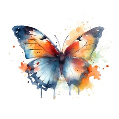 WATERCOLOR image of ADORABLE fantasy butterfly, multi pastel colorful , WHITE BACKGROUND, 4K HD