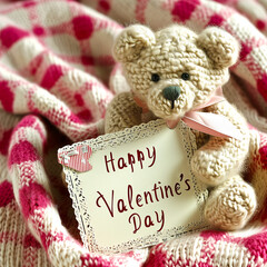 Charming Plush Teddy Bear Holding a Happy Valentines Day Message