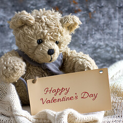Charming Plush Teddy Bear Holding a Happy Valentines Day Message
