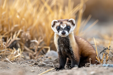Black footed Ferret at a prairie 