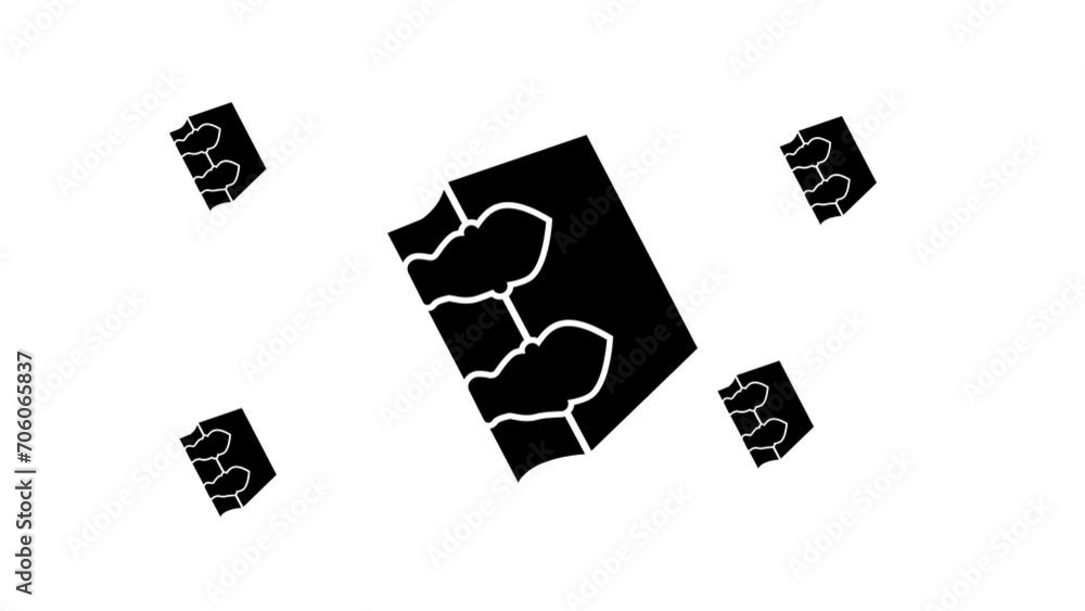 Poster zoom in and out animation the magic book symbol. large black symbol in the center and four small sym