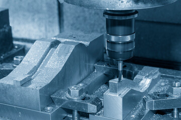 The CNC milling machine cutting  mold part by solid ball end mill tool.