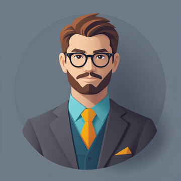 Confident Financial Expert - Flat user persona icon of a knowledgeable and composed male financial expert or investor Gen AI