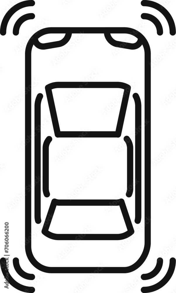 Poster safety vehicle top view icon outline vector. control system. detector limit