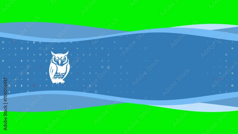 Poster animation of blue banner waves movement with white owl symbol on the left. on the background there a
