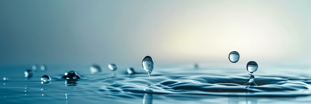 Water drop splash, blue clean water background.