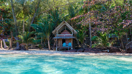 Koh Wai Island Trat Thailand near Koh Chang with a wooden bamboo hut bungalow on the beach