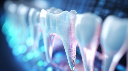 Extreme closeup of a tooth being analyzed by AI software for potential cavities or damage.