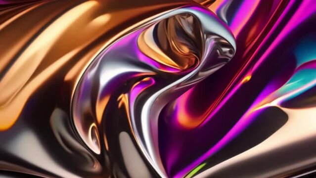 Abstract colorful wavy background in bright. Halographic gradient. Multicolor metallic surface. Modern colorful wallpaper. Seamless loop animation.
