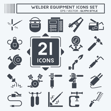 Icon Set Welder Equipment. related to Building Tool symbol. glyph style. simple design editable. simple illustration