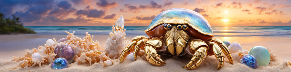 Fantasy Hermit Crab on the beach - obrazy, fototapety, plakaty