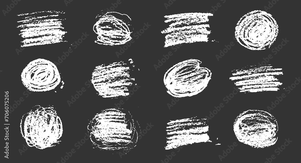 Poster chalk texture stain set. hand drawn chalk background doodle effect stain collection for crayon brush